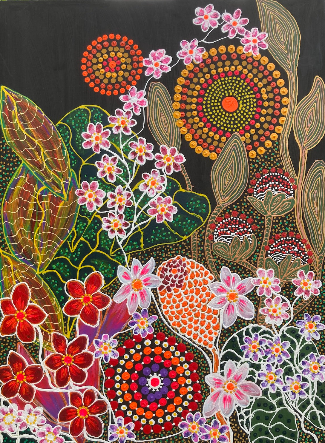 Australian contemporary vibrant dot art acrylic painting