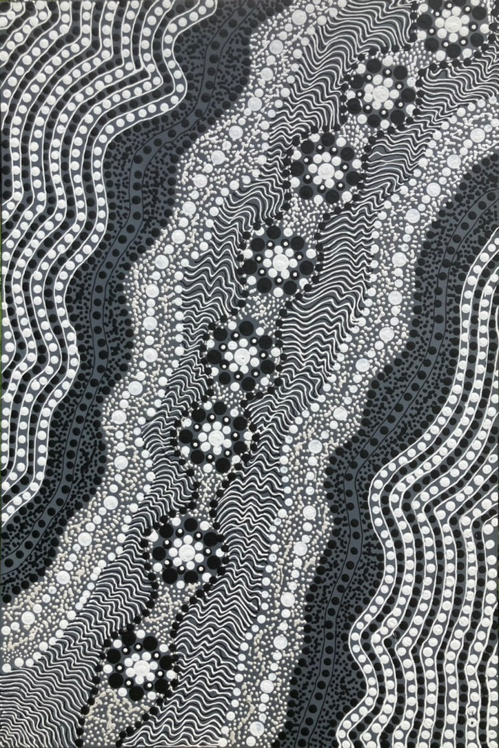 Aboriginal dot art and intricate line etching art to share story and create flowing movement.