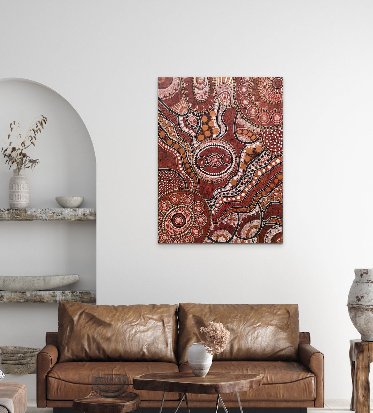 Red Ochre Country, in different hues of earthy ochre colours, in contemporary Aboriginal design.
