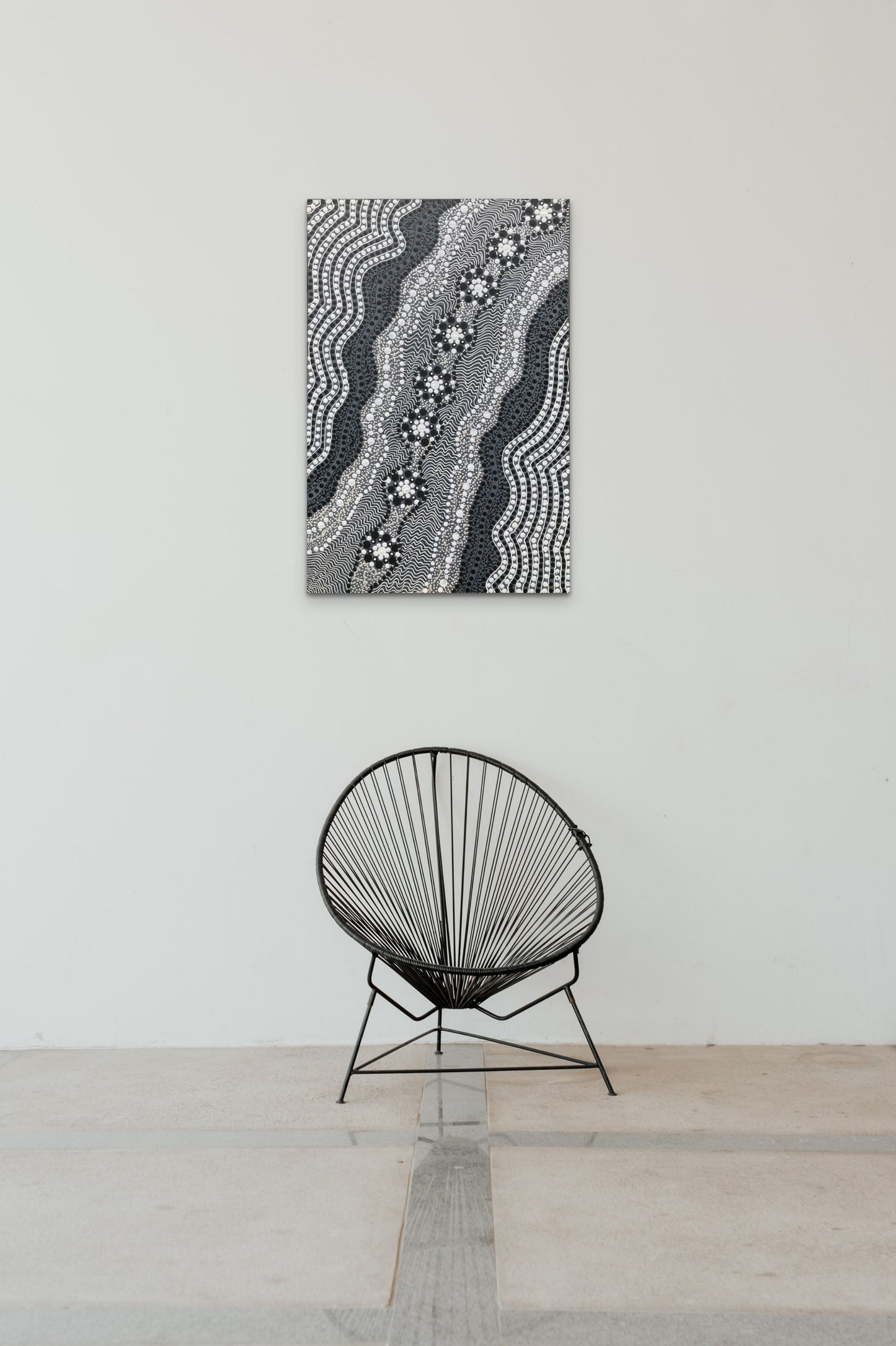 Aboriginal dot art and intricate line etching art to share story and create flowing movement.