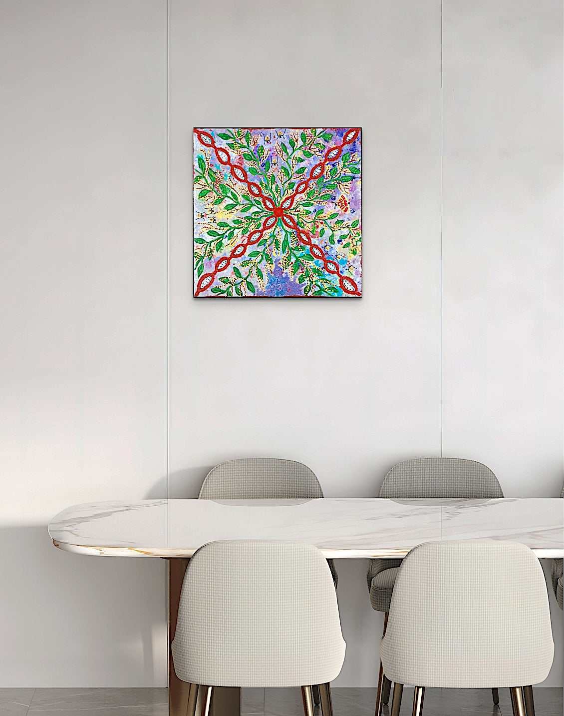 GleeArt contemporary acrylic Aboriginal dot art on stretched canvas showcasing traditional foods.